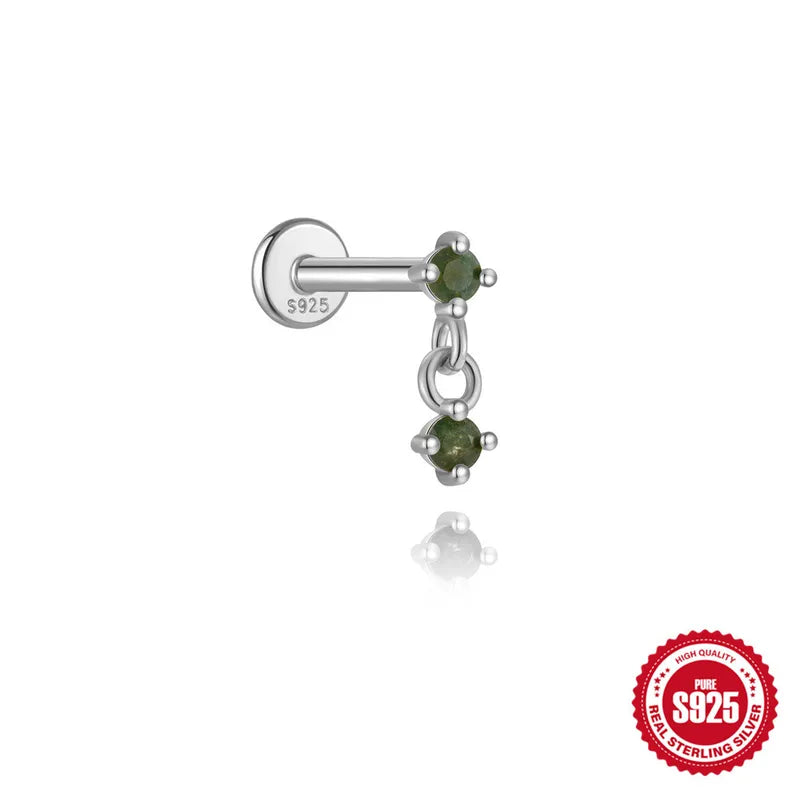 Adorn Moss Agate | Sterling Silver Flat Back Stud 16G Gauge