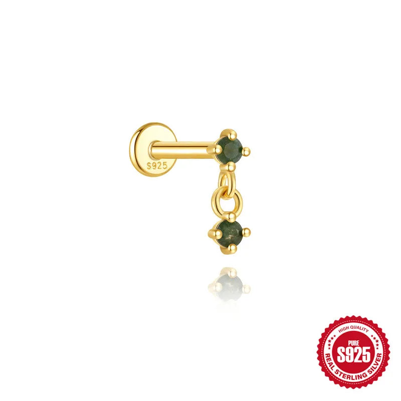Adorn Moss Agate | Sterling Silver Flat Back Stud 16G Gauge