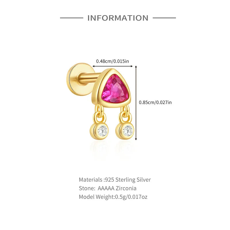Cerise | Sterling Silver Flat Back Stud 16G Gauge