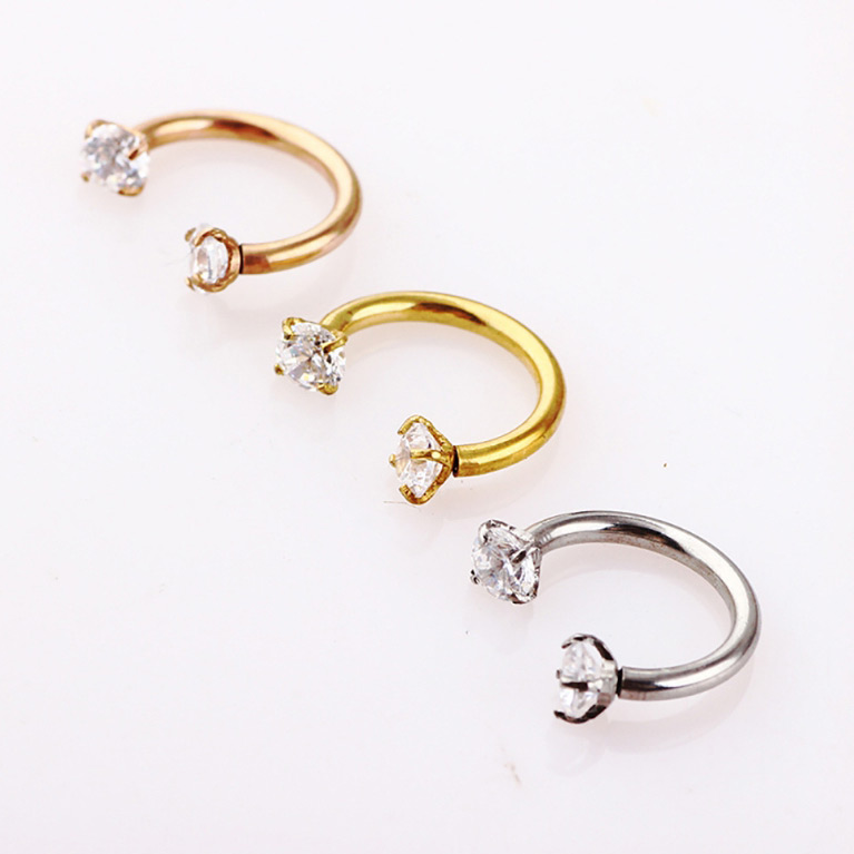Cubic Zirconia | Stainless Steel Circular Barbell Ring 16G Gauge
