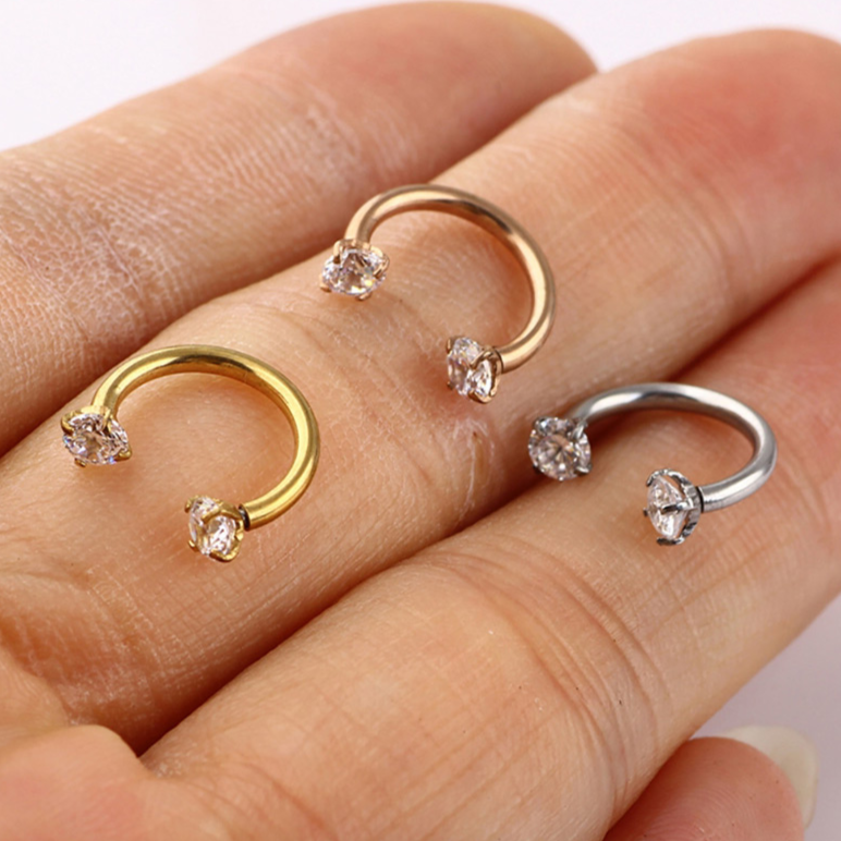Cubic Zirconia | Stainless Steel Circular Barbell Ring 16G Gauge
