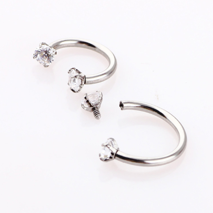 Cubic Zirconia | Stainless Steel Circular Barbell Ring 18G Gauge