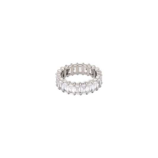 Classic Silver Emerald Cut Eternity Ring