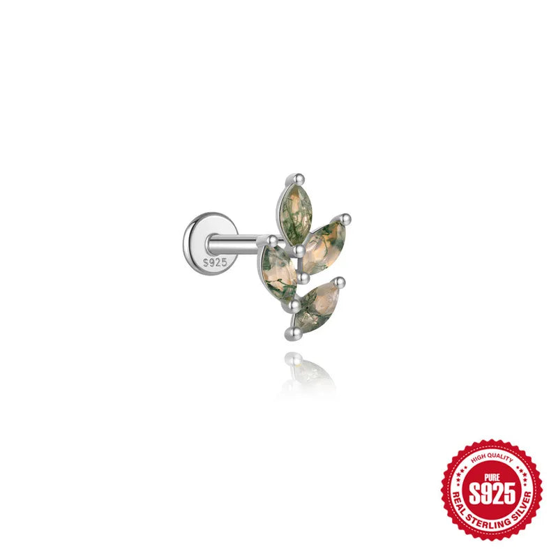 Flora Moss Agate | Sterling Silver Flat Back Stud 16G Gauge