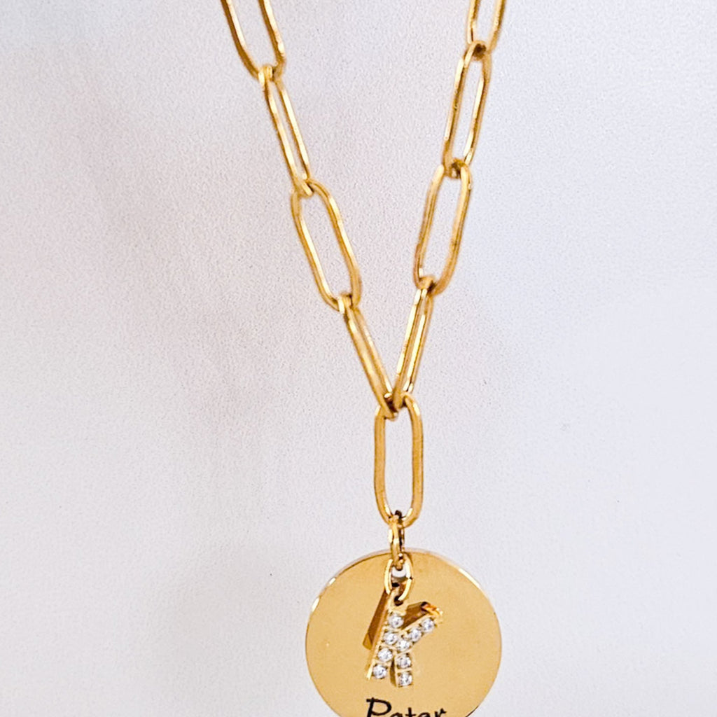 Gold Engraved Letter Necklace