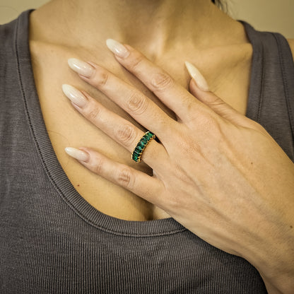 Green & Gold Emerald Cut Eternity Ring