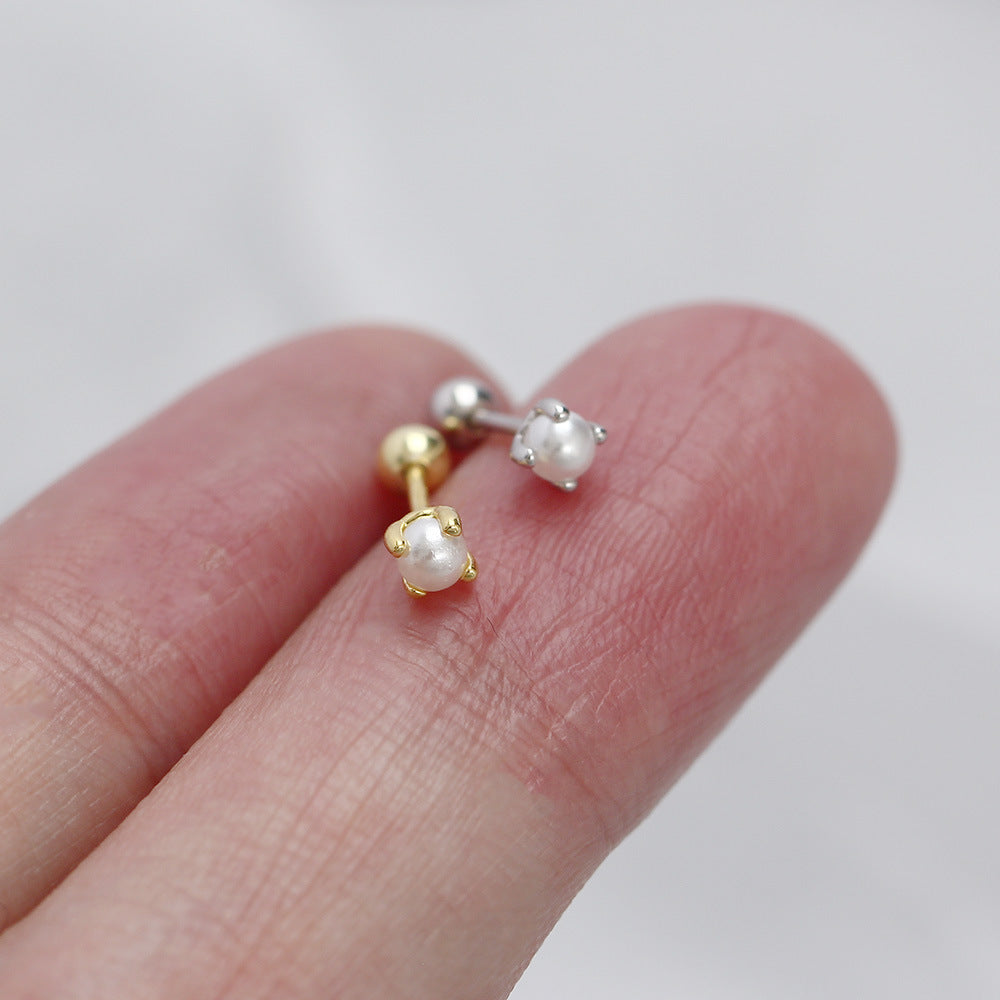 Little Pearl Screw Ball Stud in Sterling Silver (1pc single)