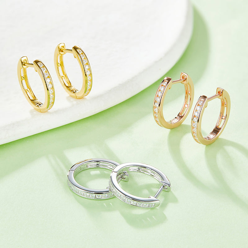 Moissanite Micropave Hoops in Sterling Silver