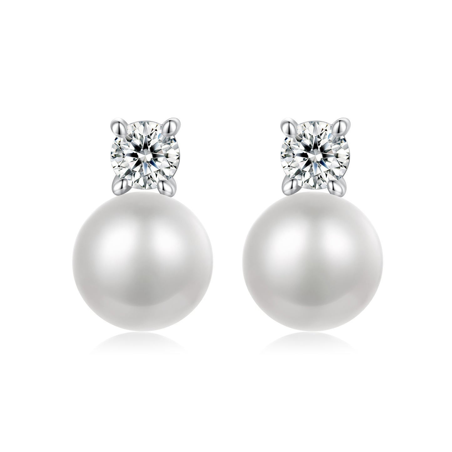 Moissanite Pearl Studs in Sterling Silver