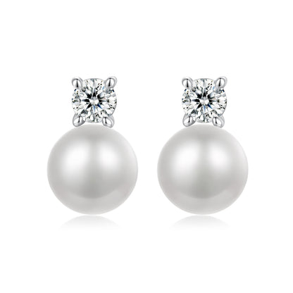 Moissanite Pearl Studs in Sterling Silver