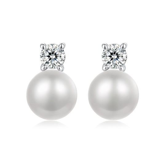 Moissanite Pearl Studs in Sterling Silver