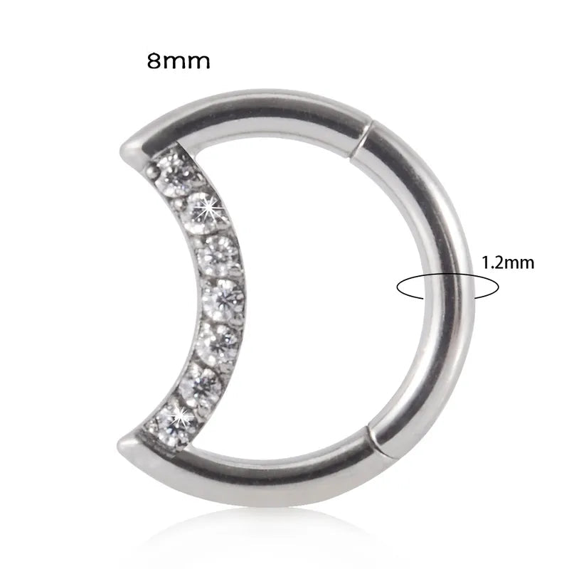 1.2mm Moon CZ | Stainless Steel Seamless Clicker Ring 16G Gauge