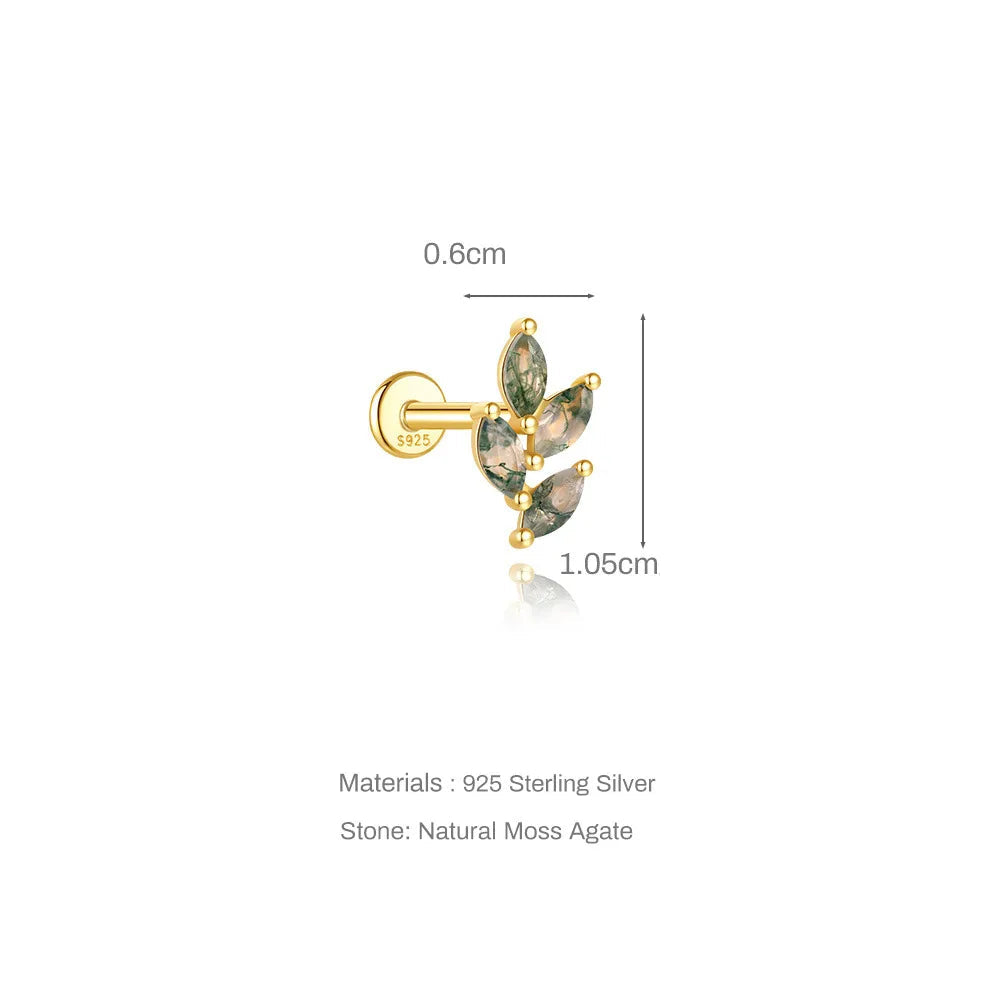 Flora Moss Agate | Sterling Silver Flat Back Stud 16G Gauge