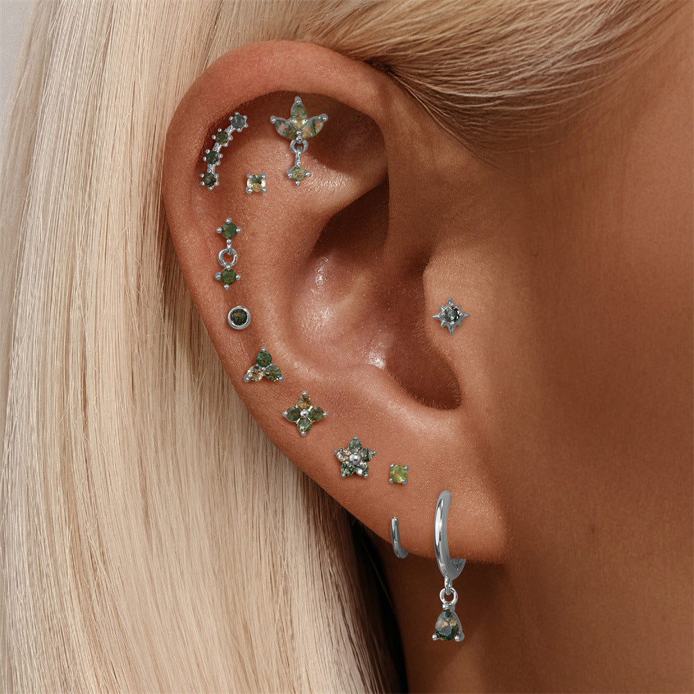 Adorn Moss Agate | Sterling Silver Flat Back Stud 16G Gauge