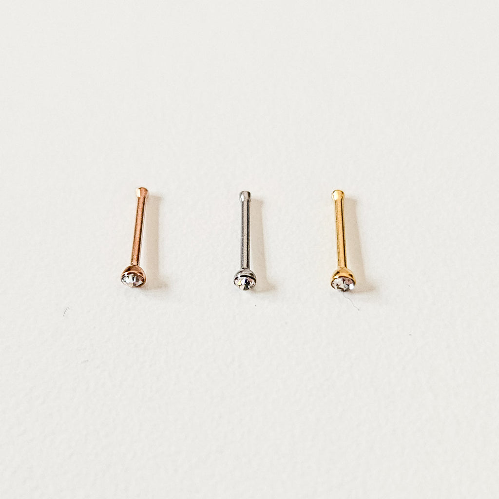 Tiny Diamante Bezel | Straight Nose Stud (1pc single)