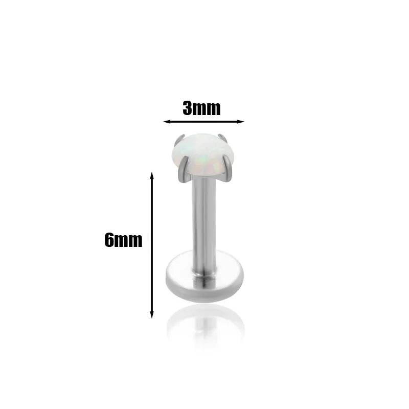 White Opal | Stainless Steel Threadless Flat Back Stud 16G Gauge