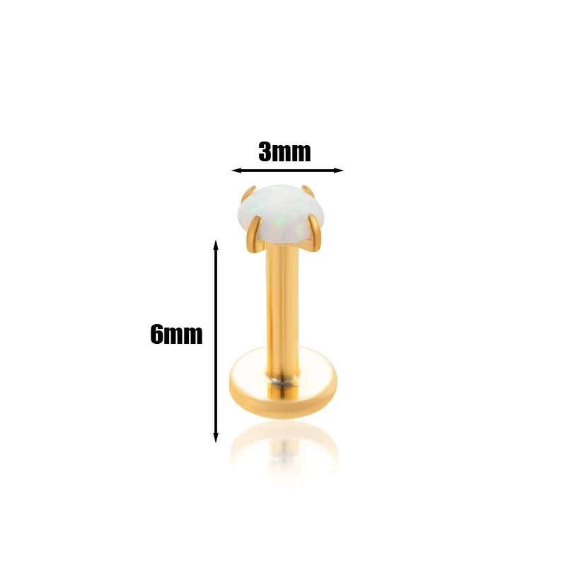 White Opal | Stainless Steel Threadless Flat Back Stud 16G Gauge