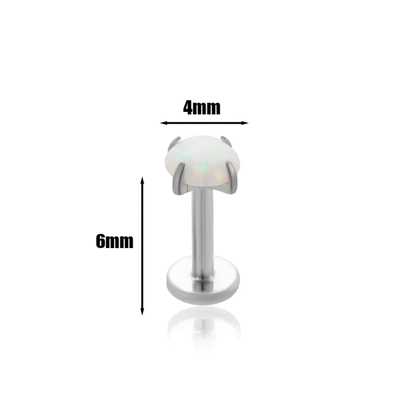 White Opal | Stainless Steel Threadless Flat Back Stud 16G Gauge