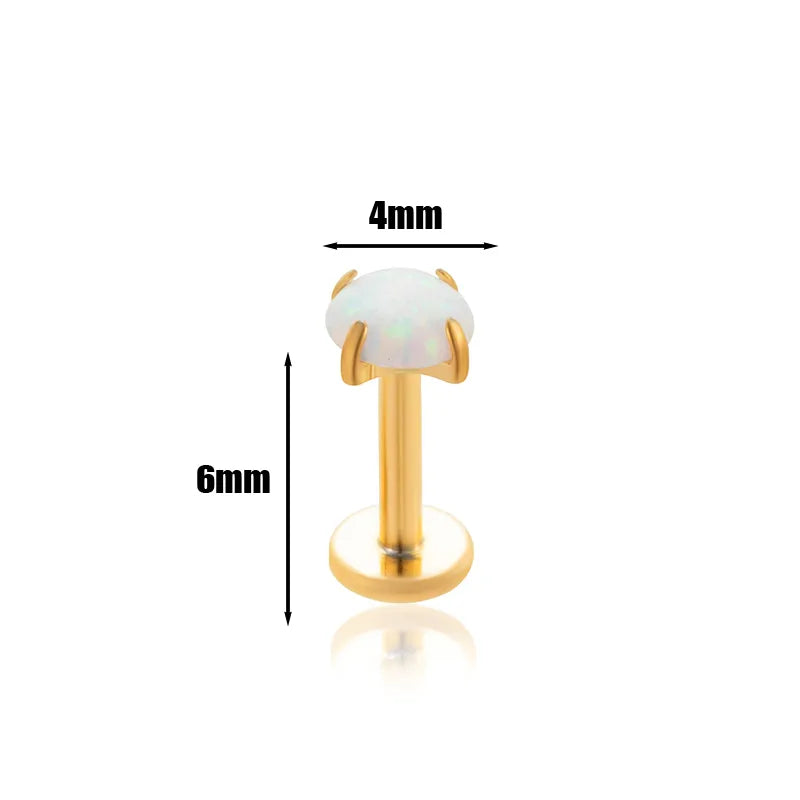 White Opal | Stainless Steel Threadless Flat Back Stud 16G Gauge