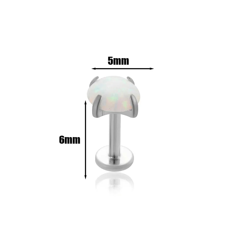 White Opal | Stainless Steel Threadless Flat Back Stud 16G Gauge