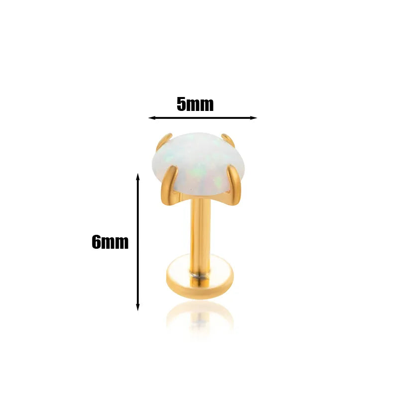 White Opal | Stainless Steel Threadless Flat Back Stud 16G Gauge