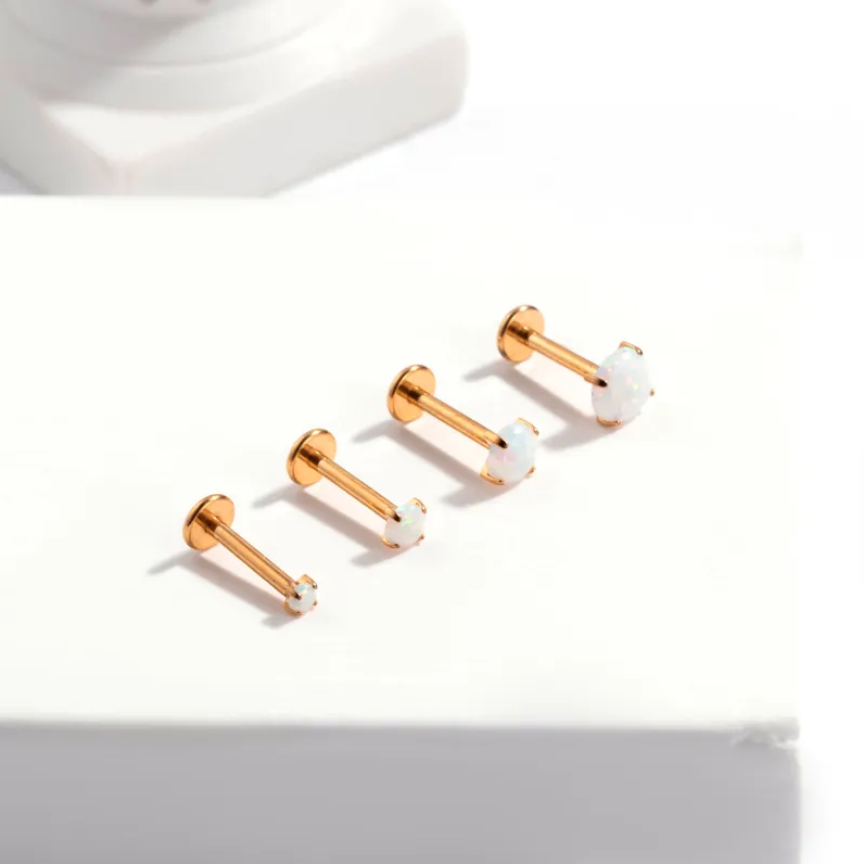 White Opal | Stainless Steel Threadless Flat Back Stud 16G Gauge