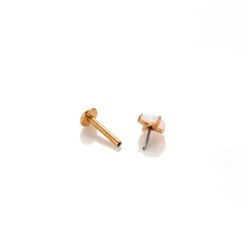 White Opal | Stainless Steel Threadless Flat Back Stud 16G Gauge