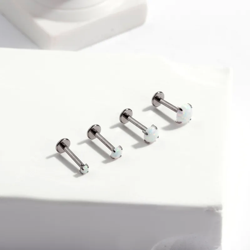 White Opal | Stainless Steel Threadless Flat Back Stud 16G Gauge