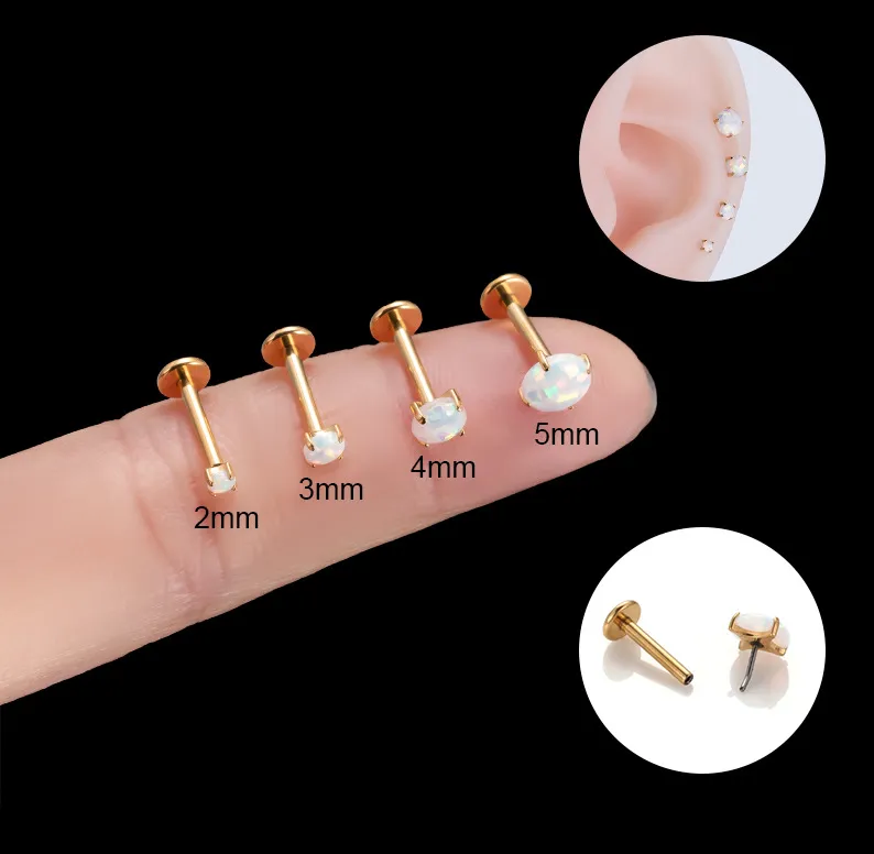 White Opal | Stainless Steel Threadless Flat Back Stud 16G Gauge