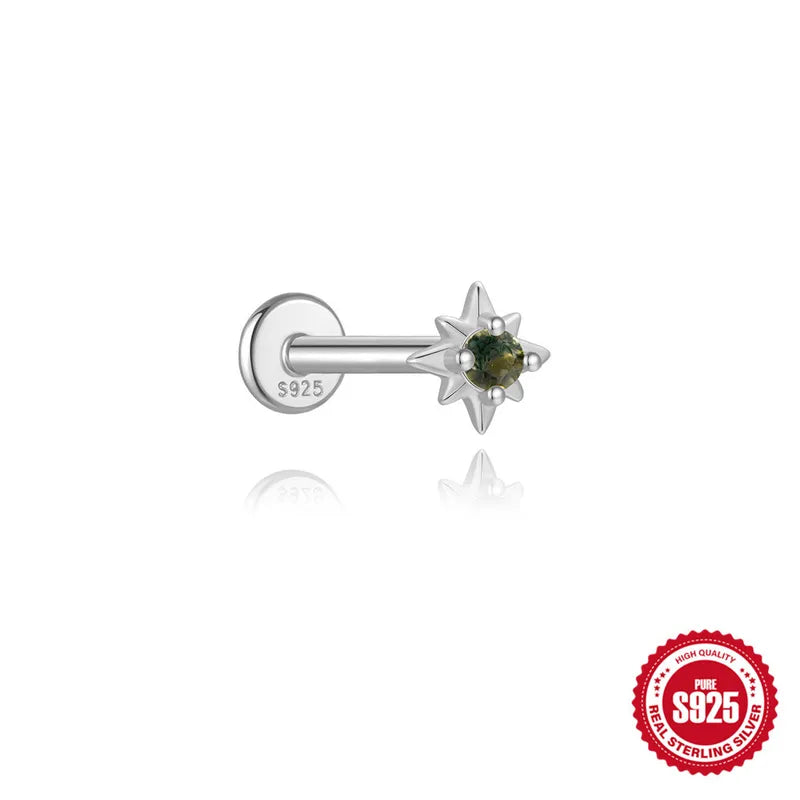 Sparky Moss Agate | Sterling Silver Flat Back Stud 16G Gauge
