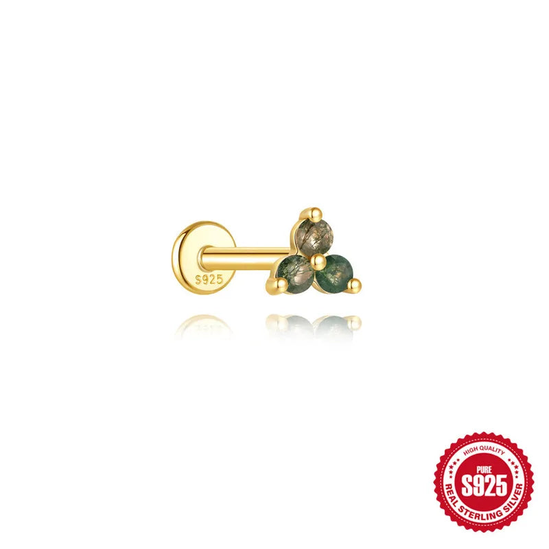 Trio Moss Agate | Sterling Silver Flat Back Stud 16G Gauge