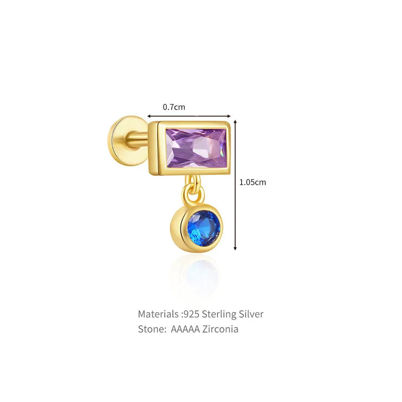 Violet | Sterling Silver Flat Back Stud 16G Gauge