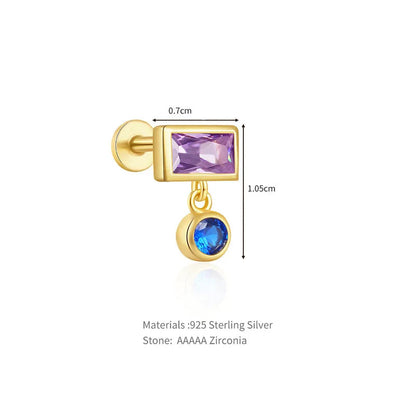 Violet | Sterling Silver Flat Back Stud 16G Gauge
