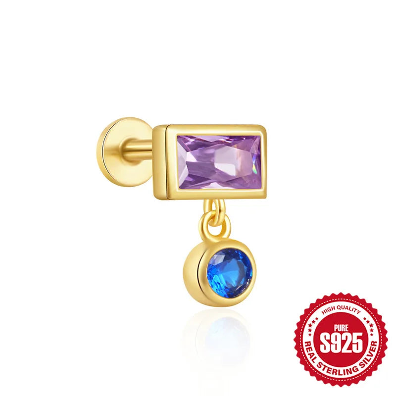 Violet | Sterling Silver Flat Back Stud 16G Gauge