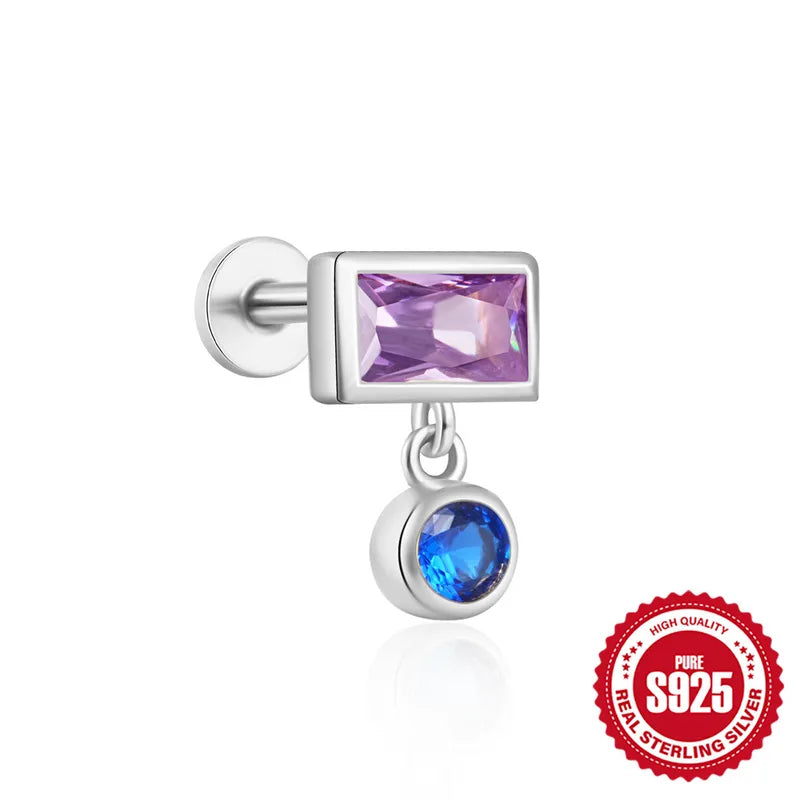Violet | Sterling Silver Flat Back Stud 16G Gauge