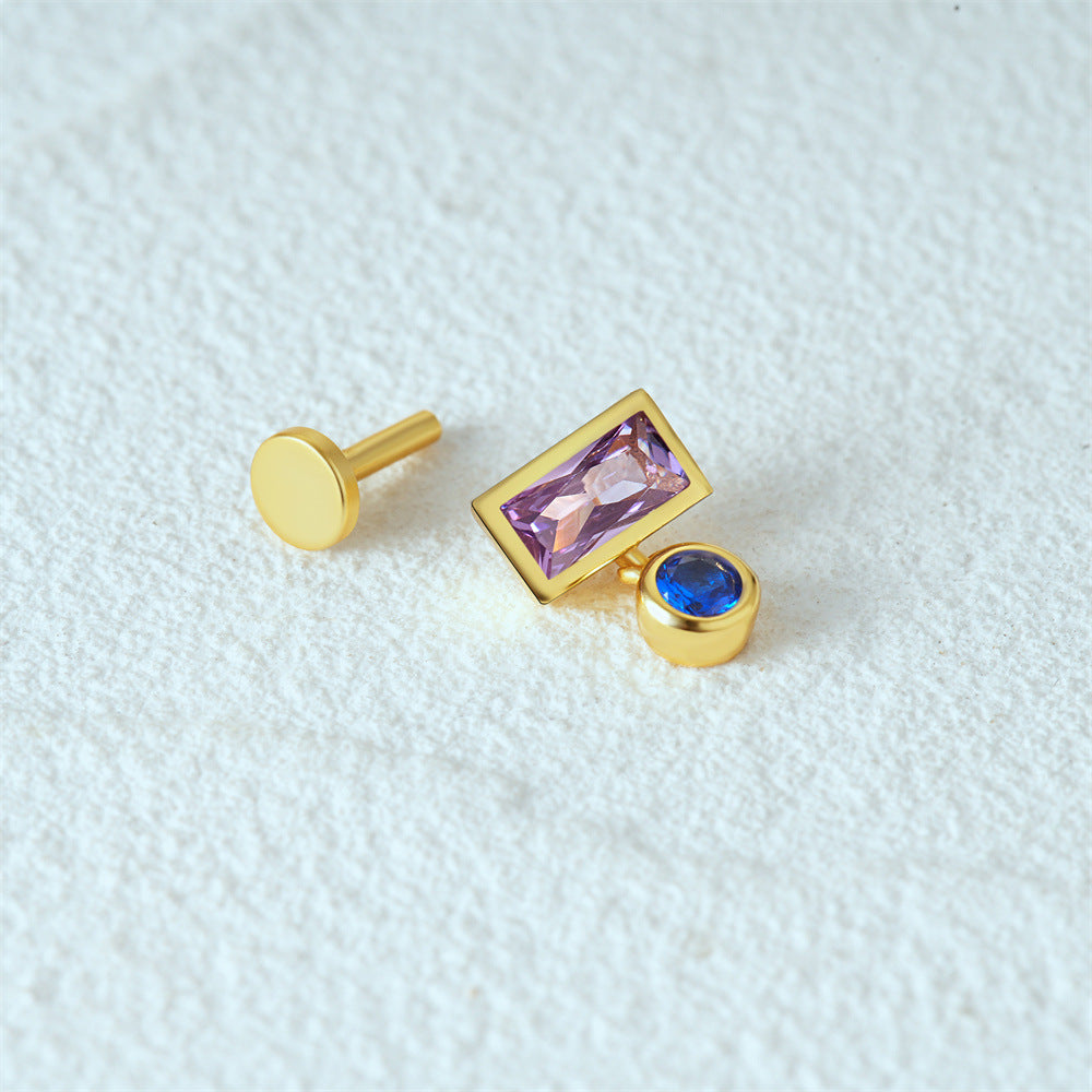 Violet | Sterling Silver Flat Back Stud 16G Gauge
