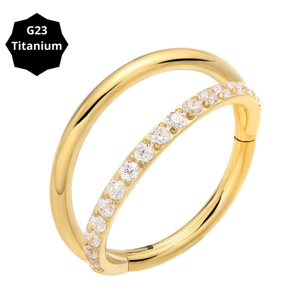 1.2mm Double CZ | G23 Titanium Clicker Ring 16G Gauge