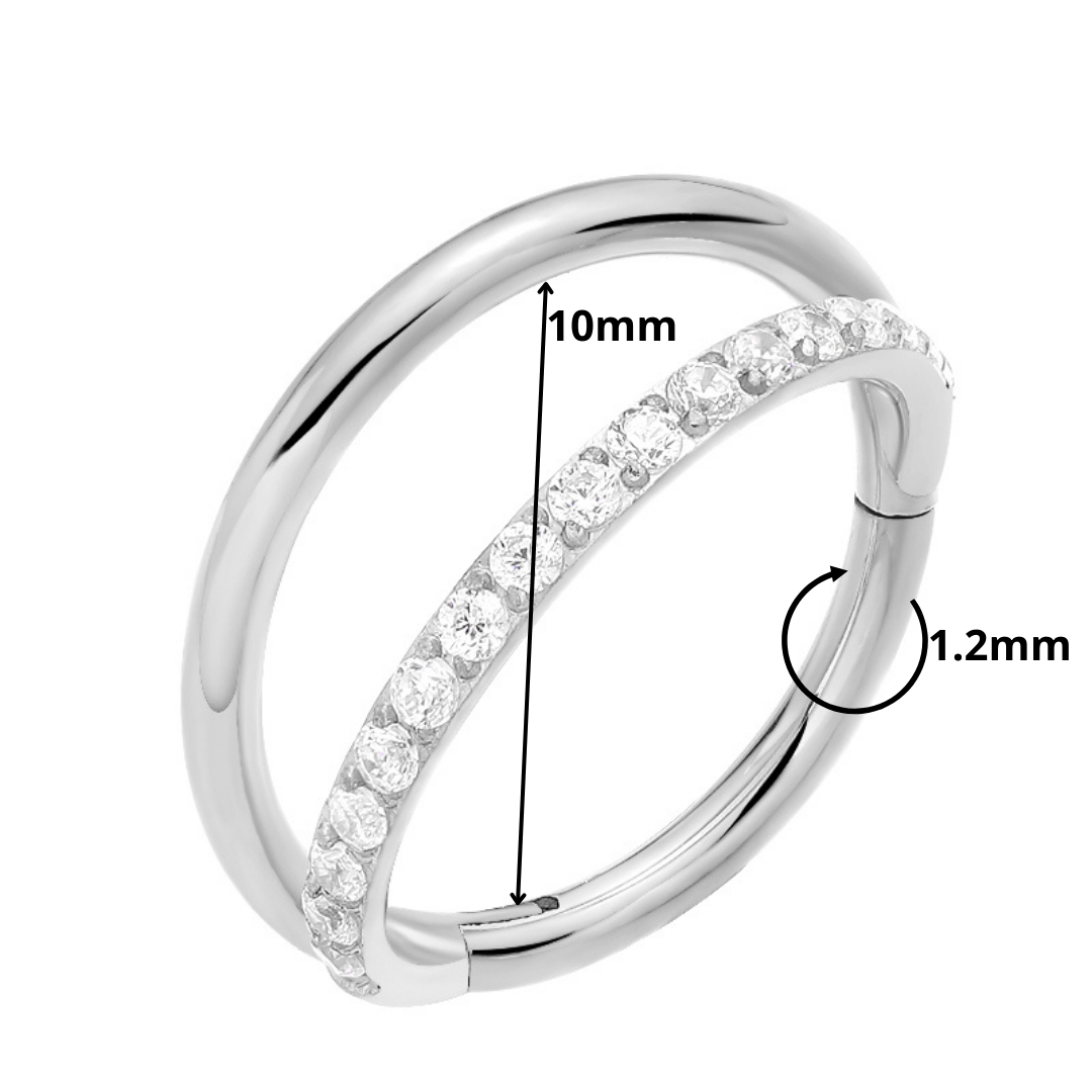 1.2mm Double CZ | G23 Titanium Clicker Ring 16G Gauge