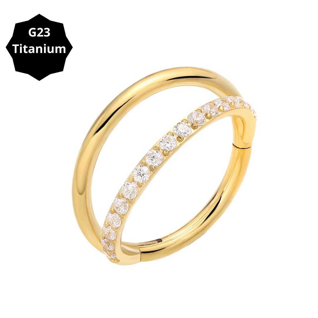 1.2mm Double CZ | G23 Titanium Clicker Ring 16G Gauge