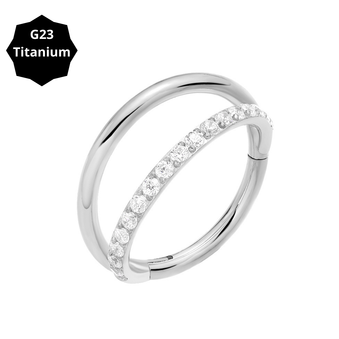 1.2mm Double CZ | G23 Titanium Clicker Ring 16G Gauge
