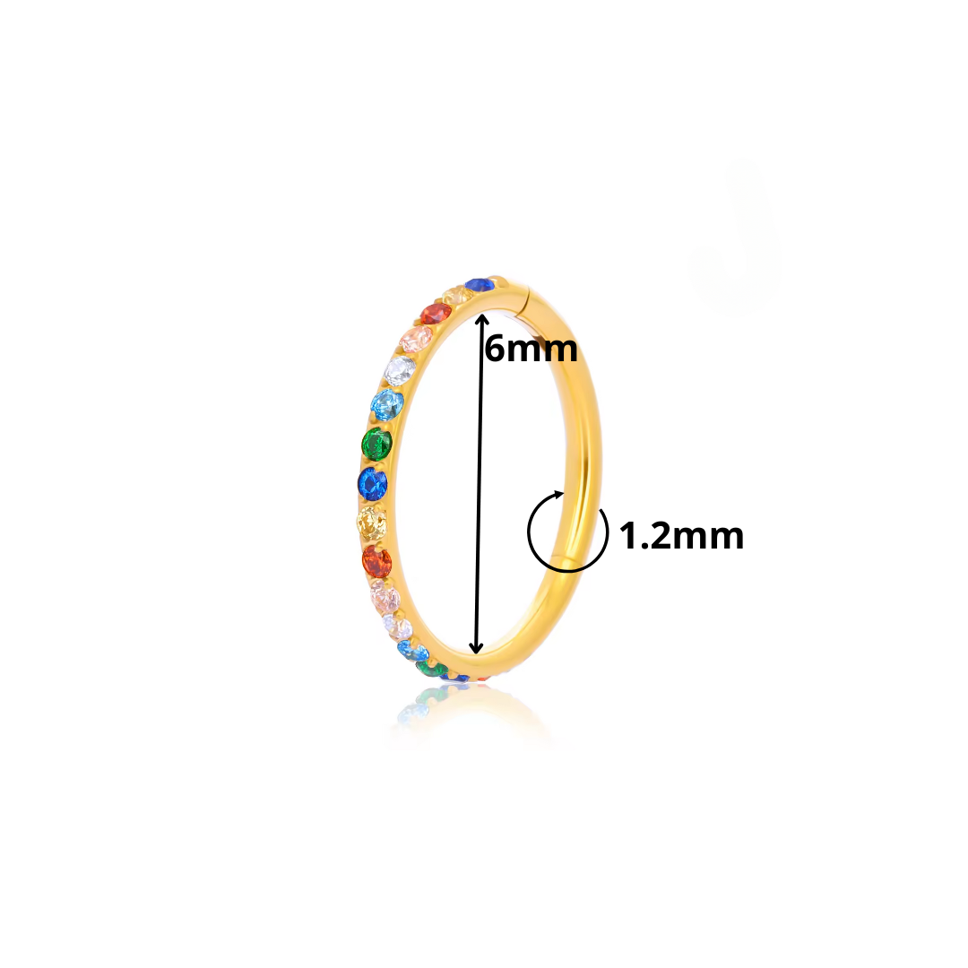 1.2mm Rainbow CZ | G23 Titanium Seamless Clicker Ring 16G Gauge