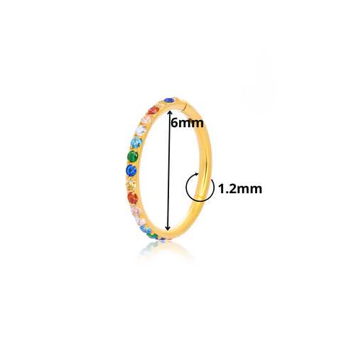 1.2mm Rainbow CZ | G23 Titanium Seamless Clicker Ring 16G Gauge