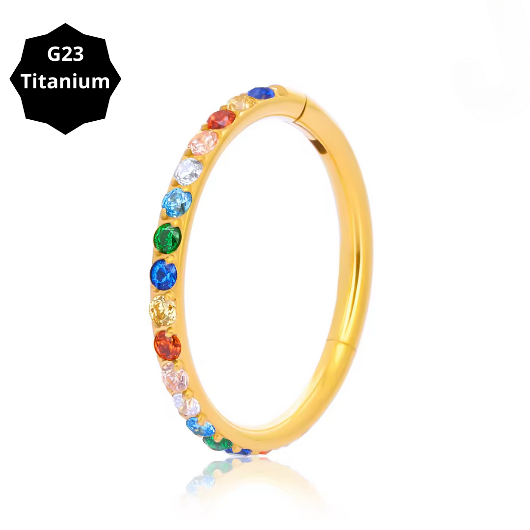 1.2mm Rainbow CZ | G23 Titanium Seamless Clicker Ring 16G Gauge
