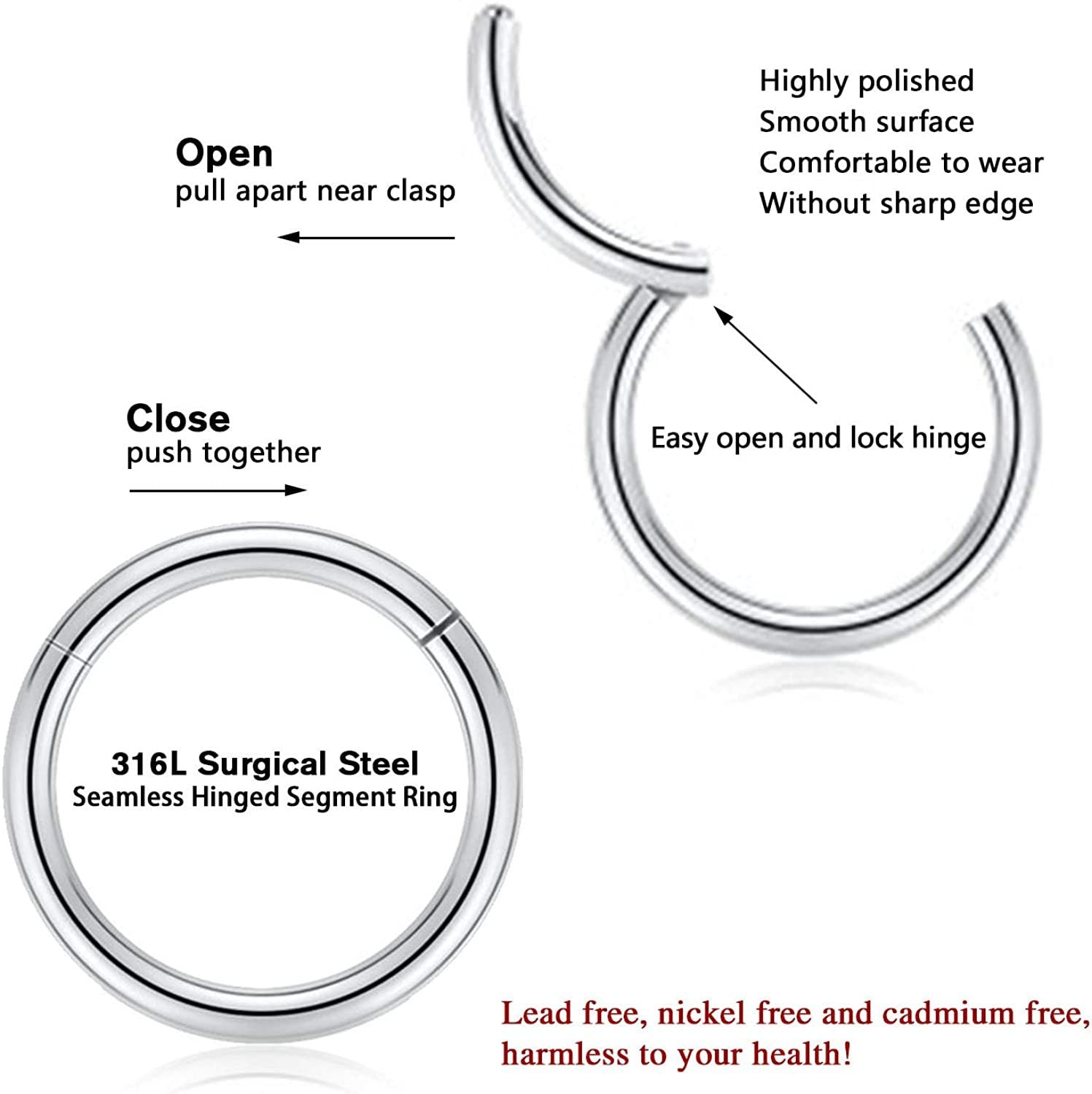 0.8mm | Stainless Steel Seamless Clicker Ring 20G Gauge