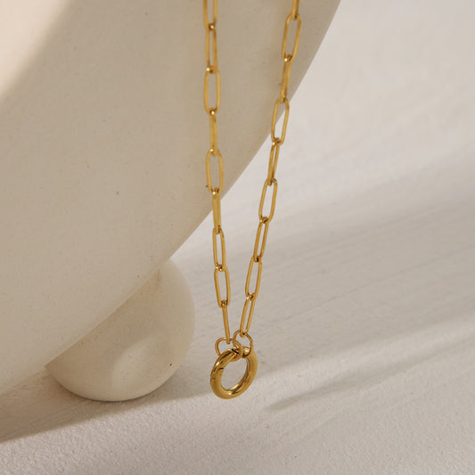 Paperclip Necklace with Round Buckle