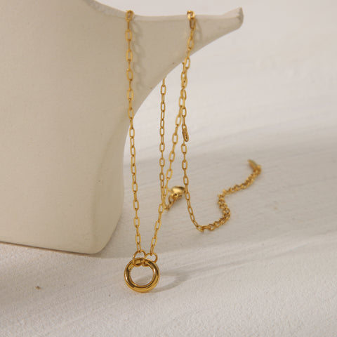 Skinny Paperclip Necklace with Round Buckle