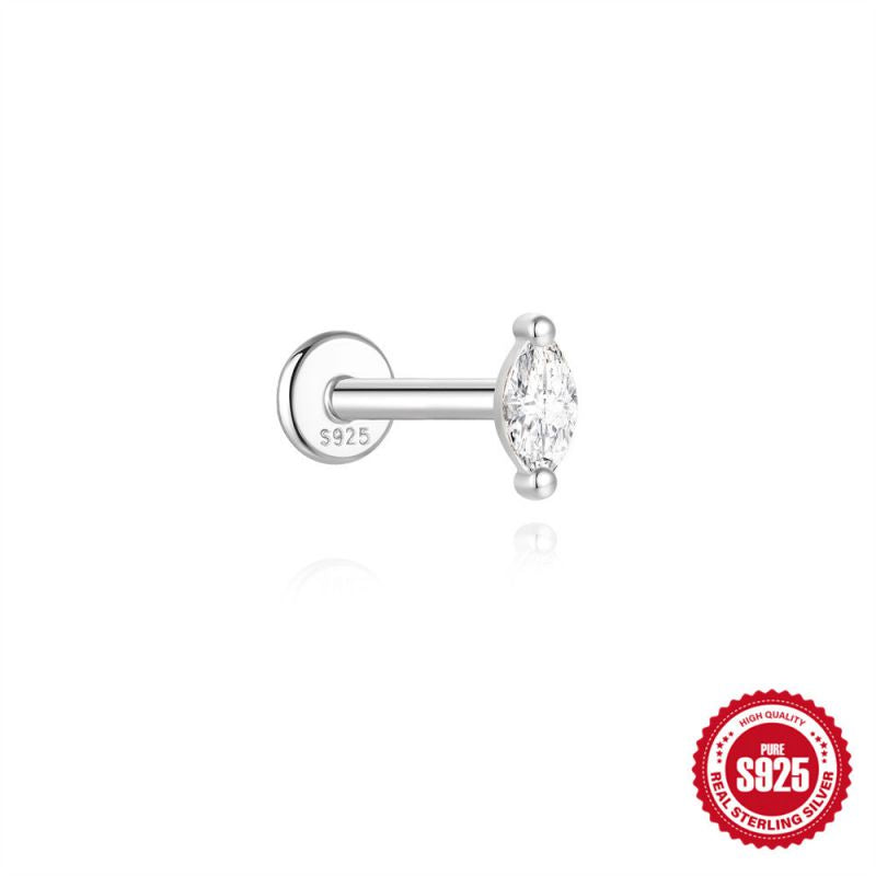 Marquise Moissanite | Sterling Silver Flat Back Stud 16G Gauge