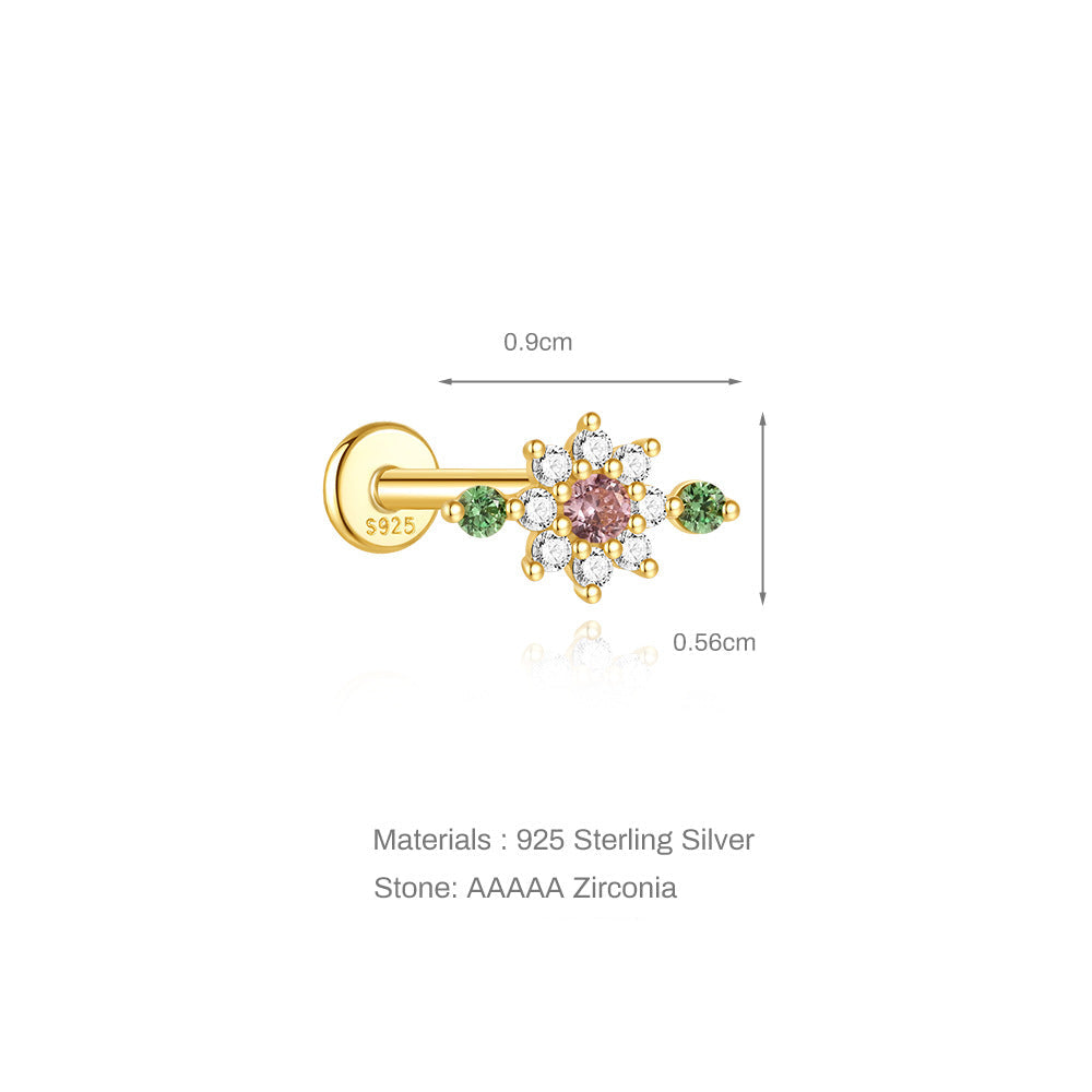 Pastel Bloom | Sterling Silver Flat Back Stud 16G Gauge