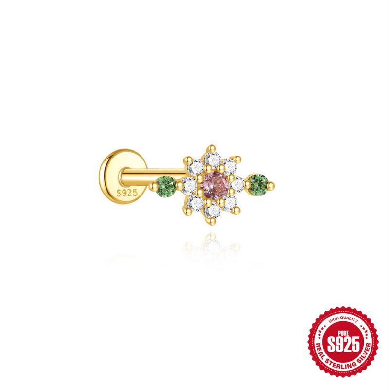 Pastel Bloom | Sterling Silver Flat Back Stud 16G Gauge