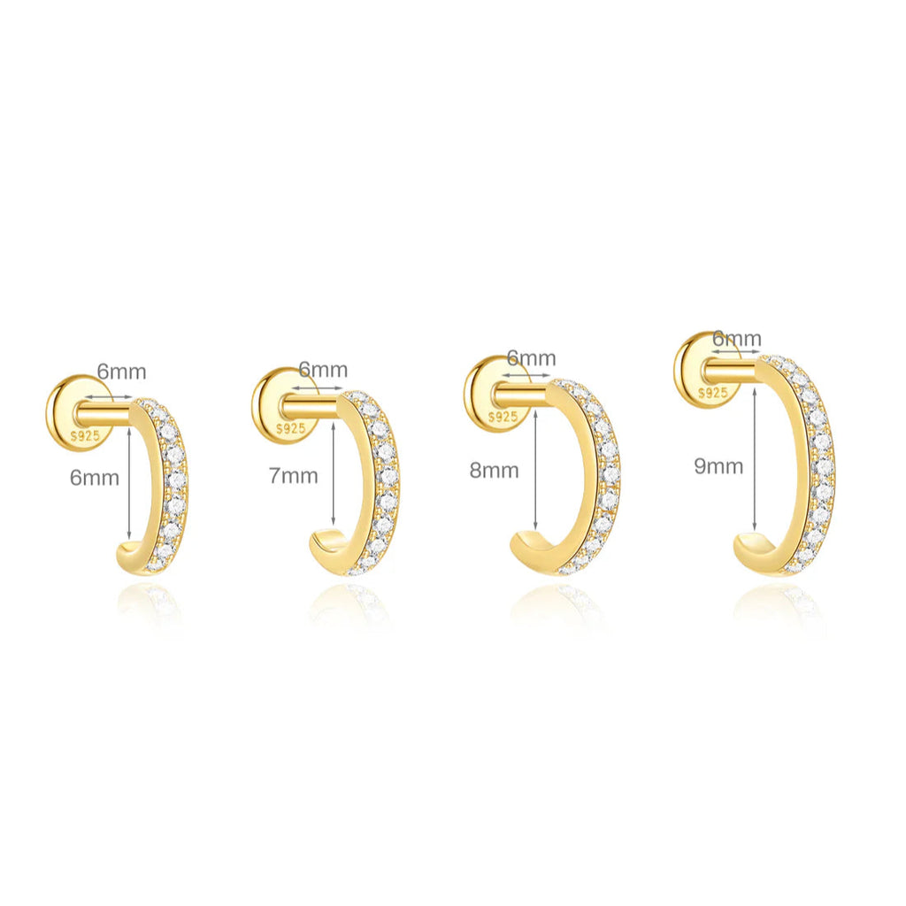 Pave CZ Hybrid Huggie | Sterling Silver Flat Back Stud 16G Gauge